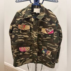 Beautiful Stories army jacket with Embroidered colorful details Size L